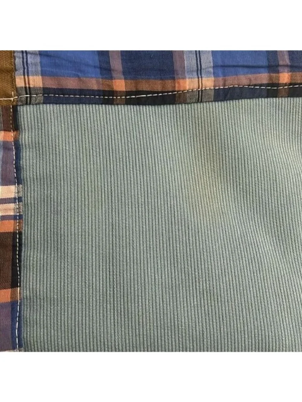 Homemade Plaid Squares Western‎ Corduroy Squares Vintage Quilt 25 In x 54 In